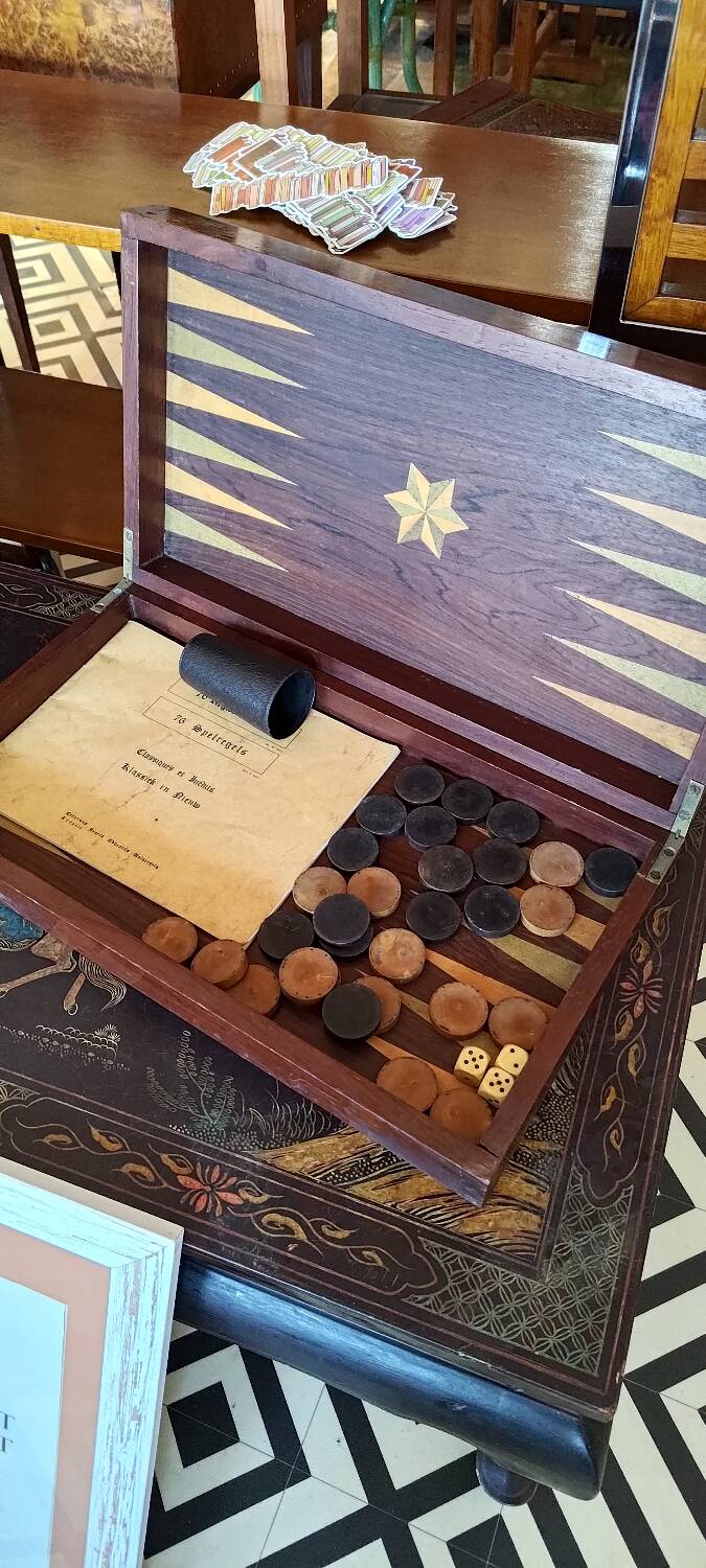 Marine marquetry backgammon set