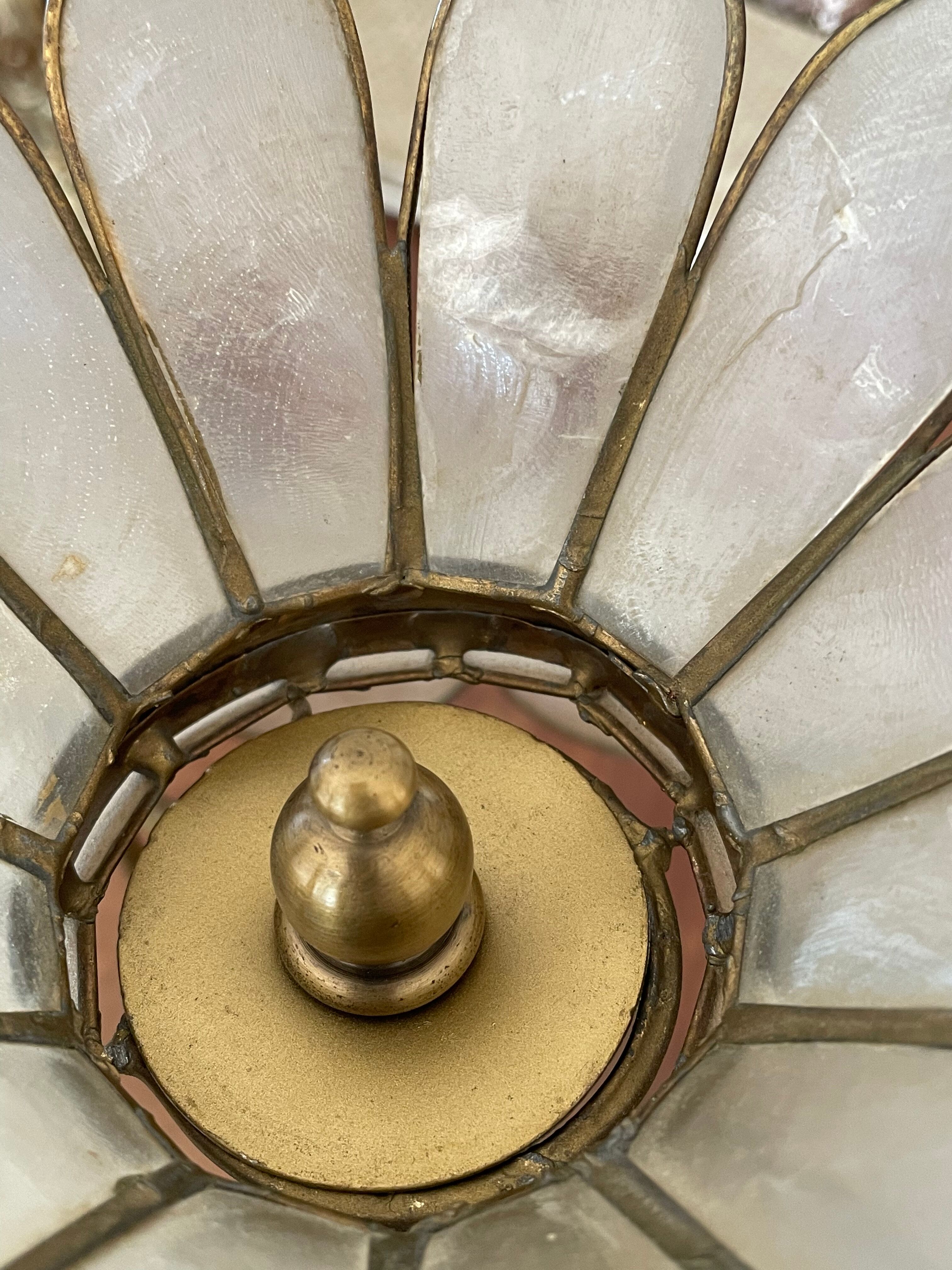 Pair of brass and mother-of-pearl lamps