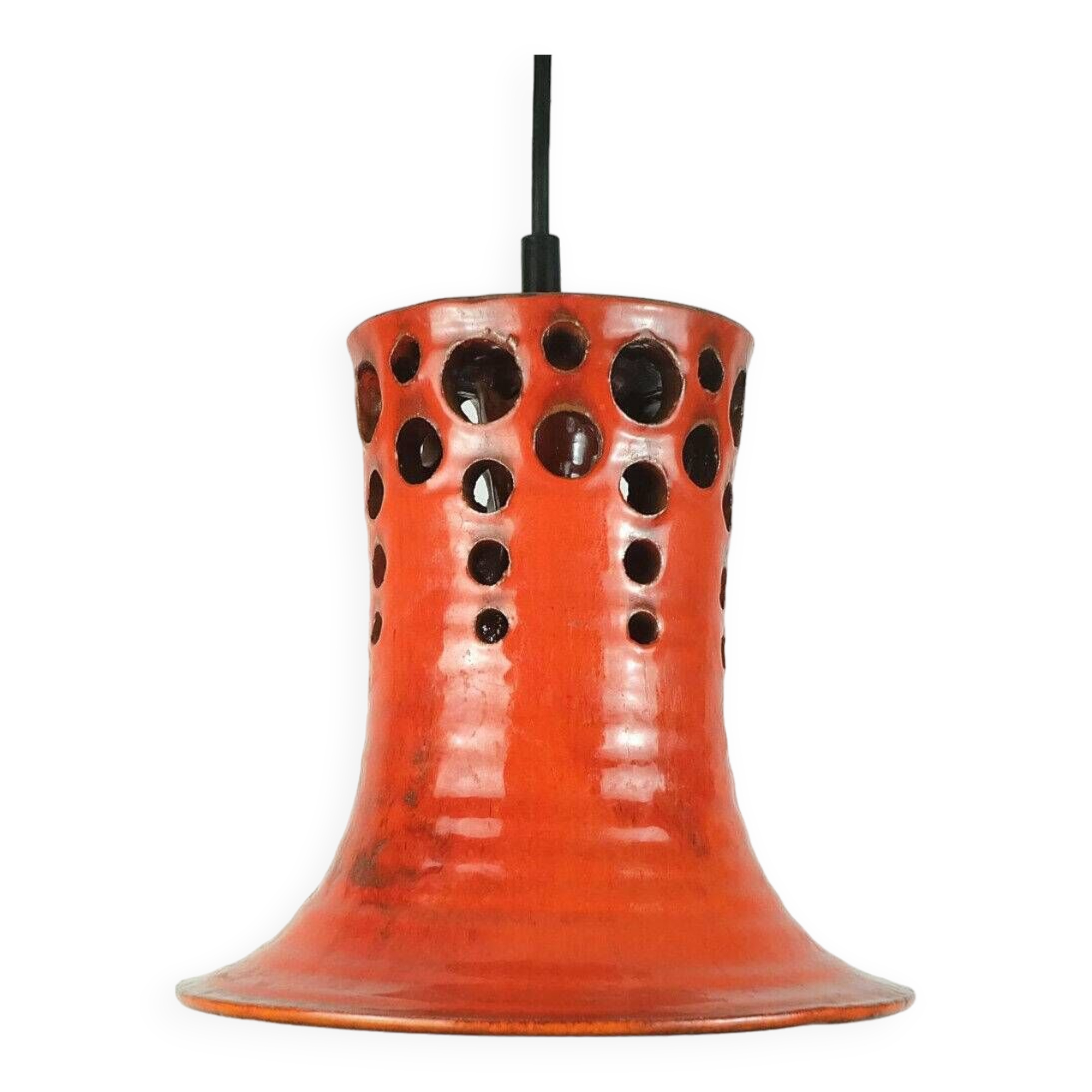 Mid century pendant light with orange ceramic shade 1970s