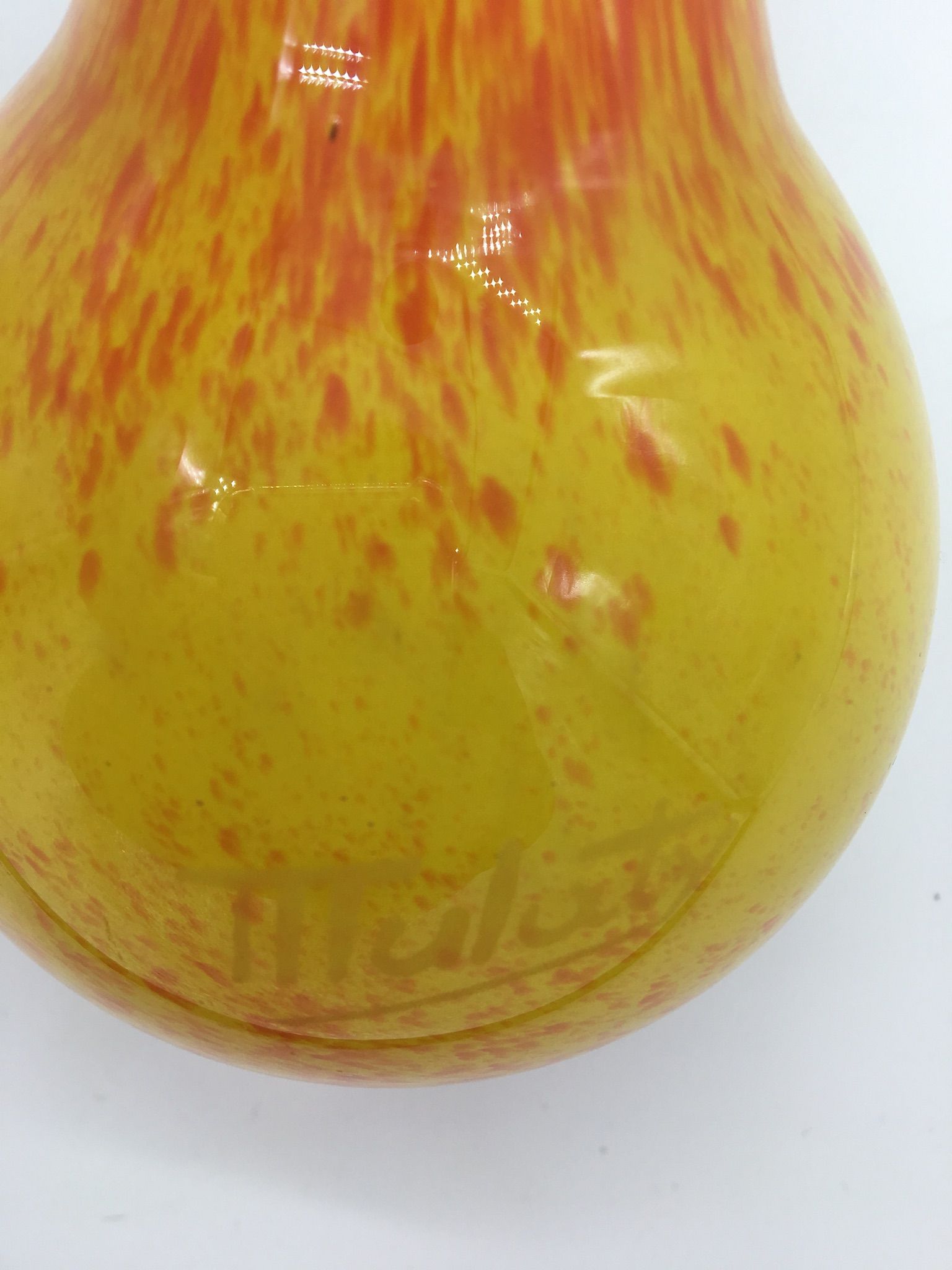 Vintage orange and yellow soliflore vase, signed