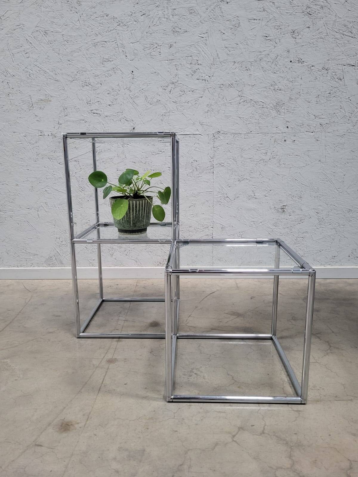 Table d'appoint modulaire en cubes chromés, années 1960 Poul Cadovius Série Abstracta