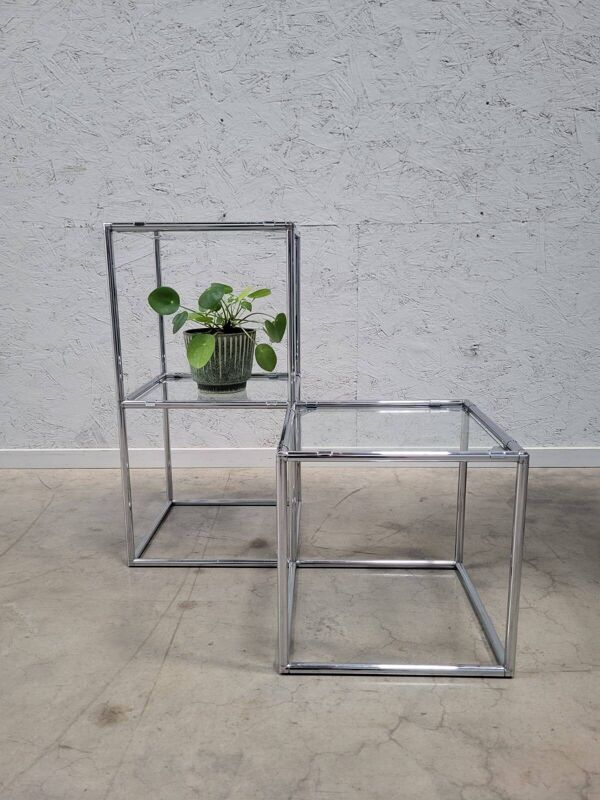 Table d'appoint modulaire en cubes chromés, années 1960 Poul Cadovius Série Abstracta