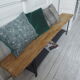 Bench metal structure and cross slate gray wood, waxed seat medium oak.