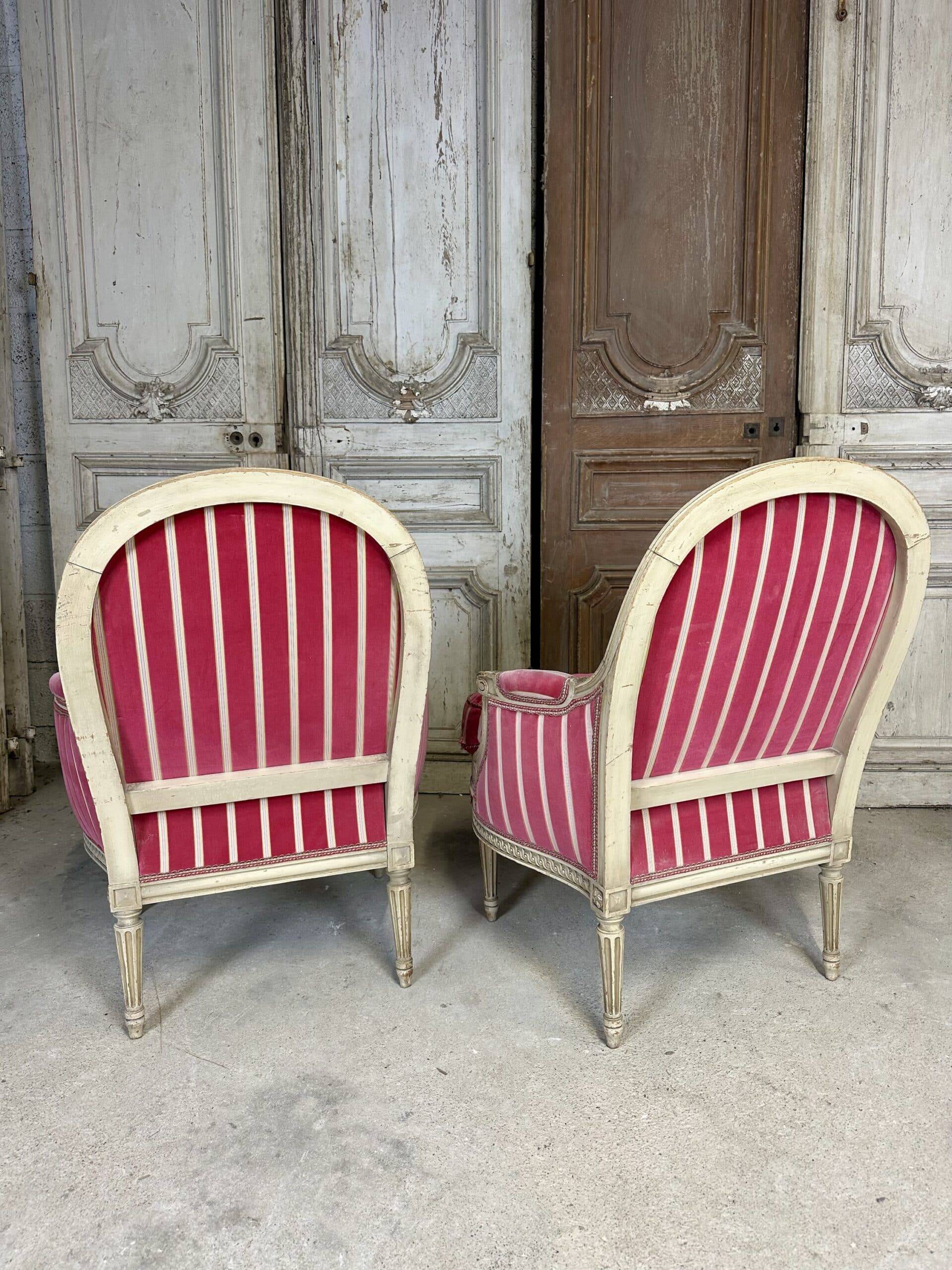 Pair of Louis XVI style bergère armchairs
