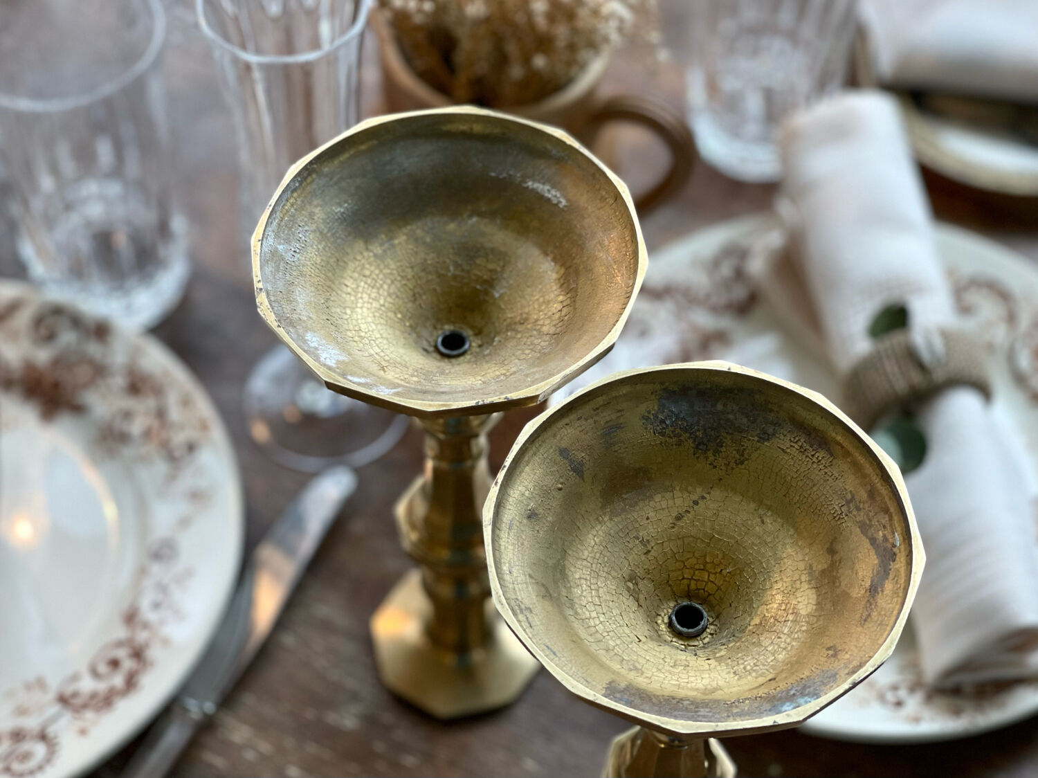Pair of brass candle holders