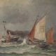 Painting "Entry to the Port in Rough Seas", oil on canvas, signed C. Demont – early 20th century