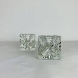 Pair of solid glass ice cube candlesticks by Rudolf Jurnikl, 1970s