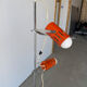 Three-spot floor lamp, Italian design, chrome and vintage orange.