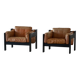 Pair of wooden and leather armchairs by Rud Thygesen & Johnny Sørensen, 1970s.