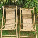 Pair of bamboo deck chairs, deckchairs