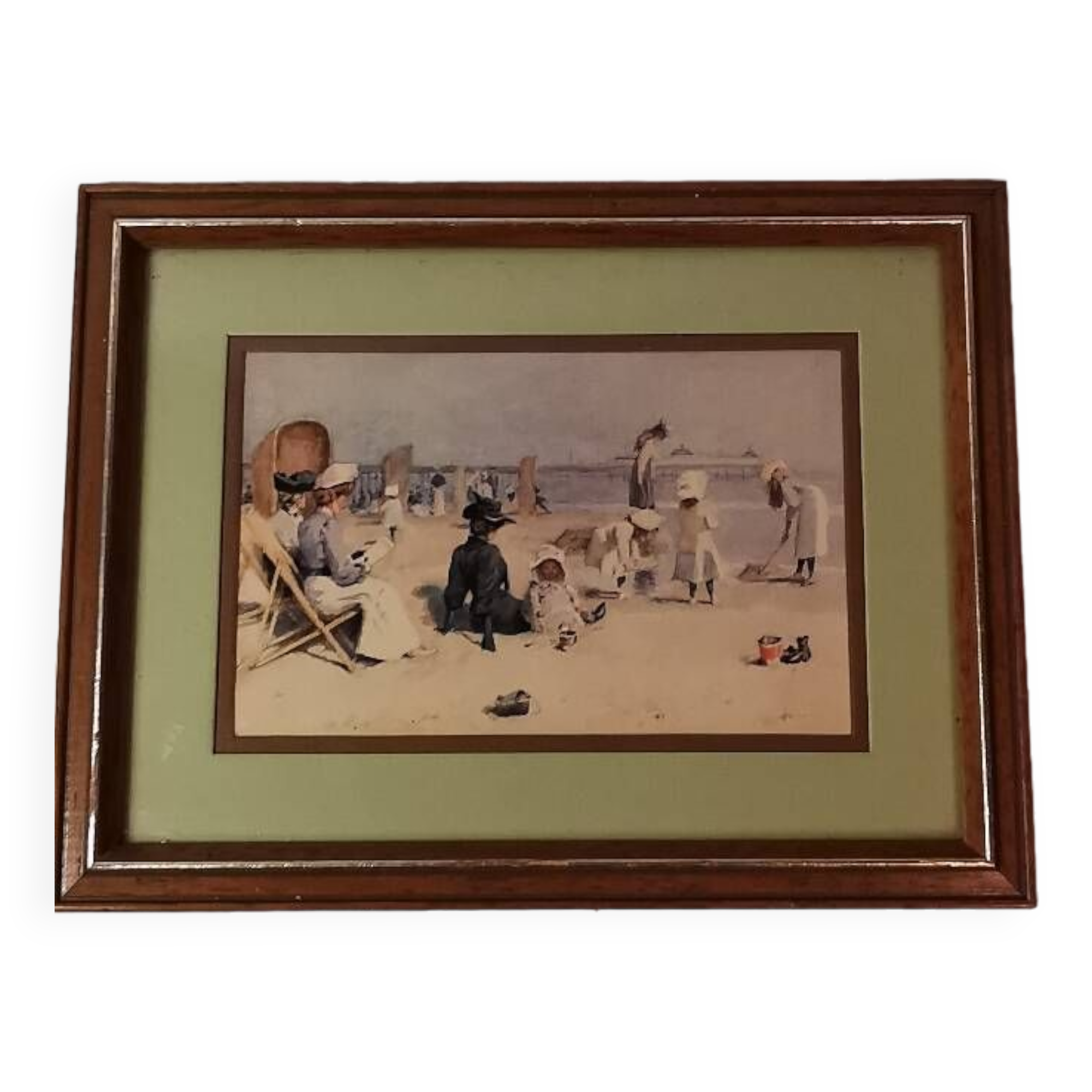 Frame with watercolor print Édouard Van Goethem seaside beach
