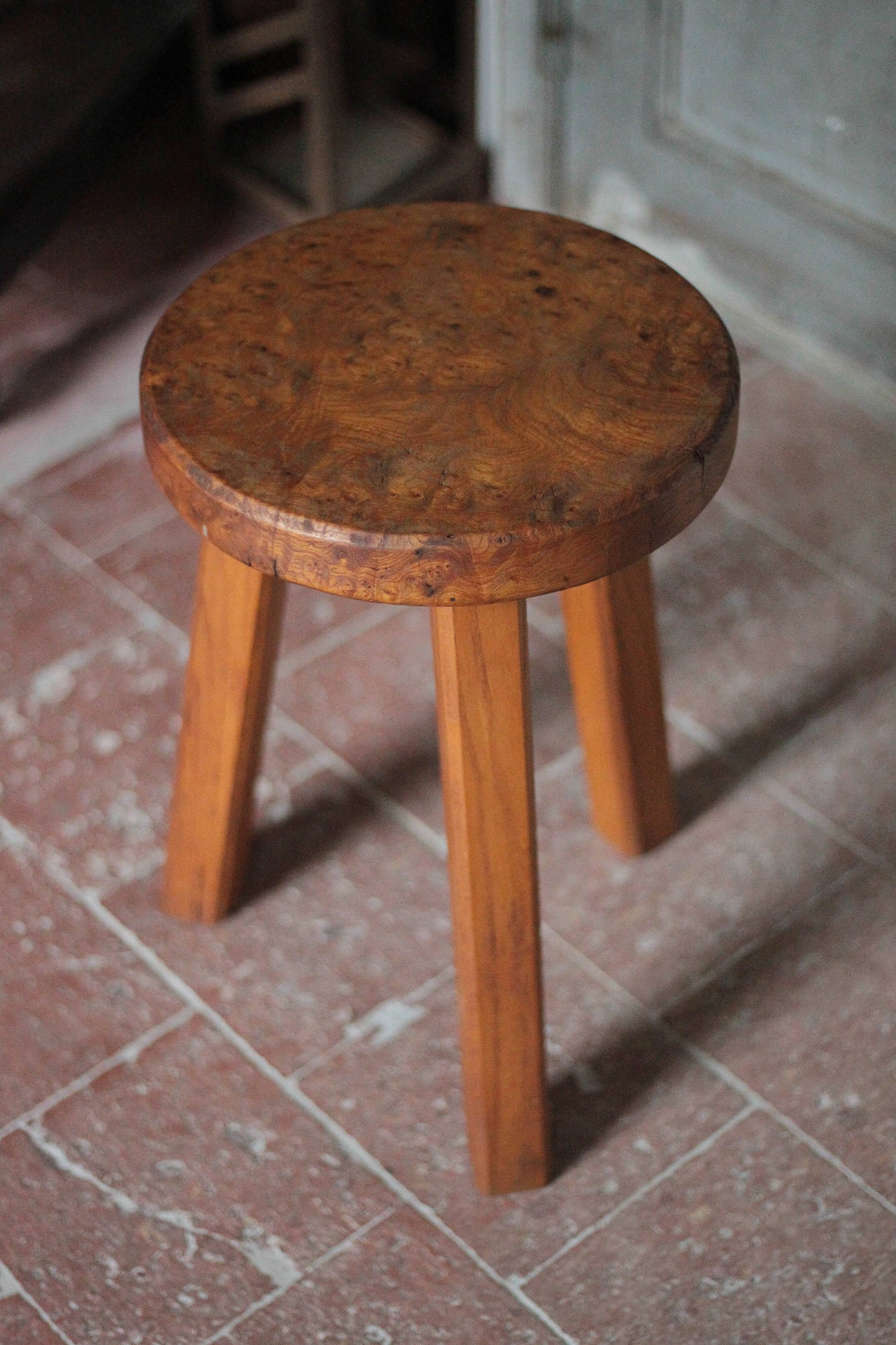 Vintage stool, handcrafted wooden stool, brutalist style, plant stand