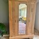 Solid raw oak wardrobe with Art Deco mirror