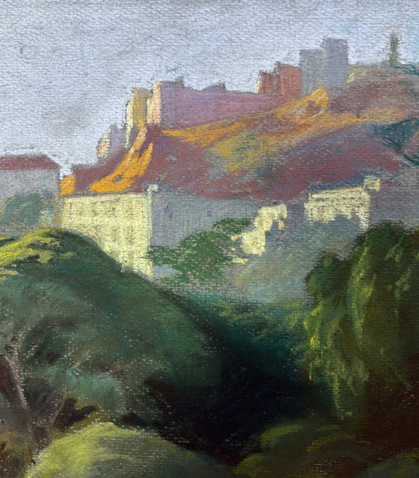 Tableau study Pastel Ed. Pannetier (1884-1965) City and castle