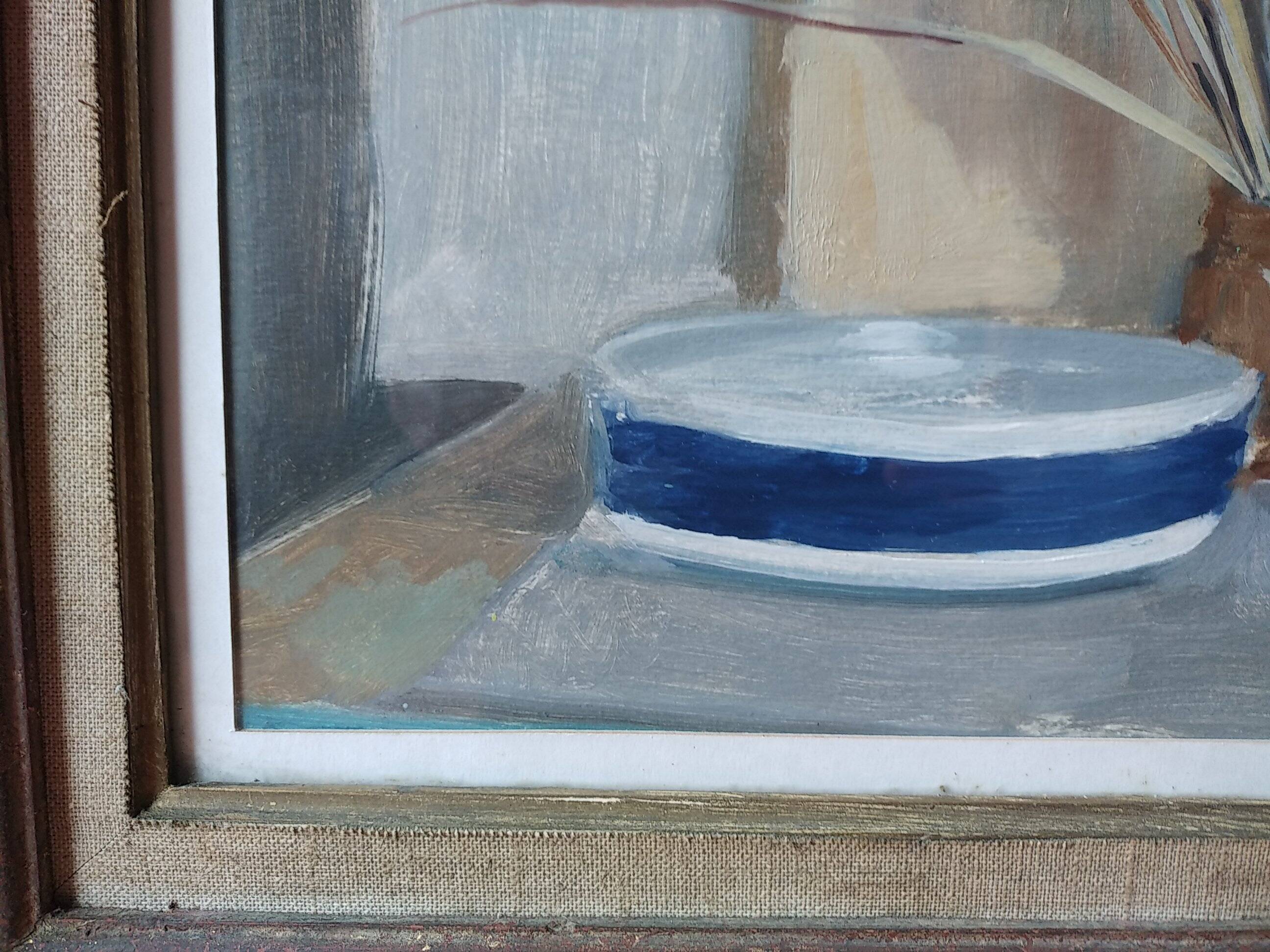 Pierre Marie Rudelle. Blue still life. Oil on cardboard.