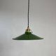 Old conical industrial pendant light in green enamelled sheet metal