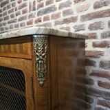 Marquetry bookcase with marble top