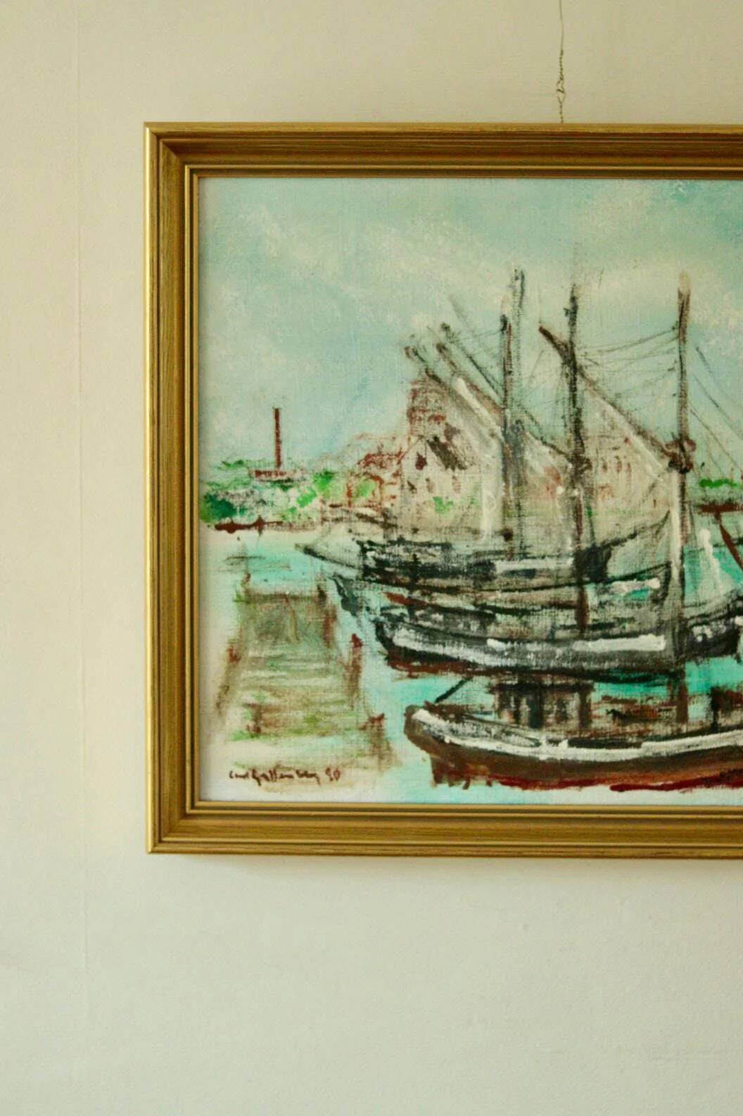 Original mid-century oil on canvas – "At the Quay"