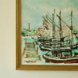 Original mid-century oil on canvas – "At the Quay"
