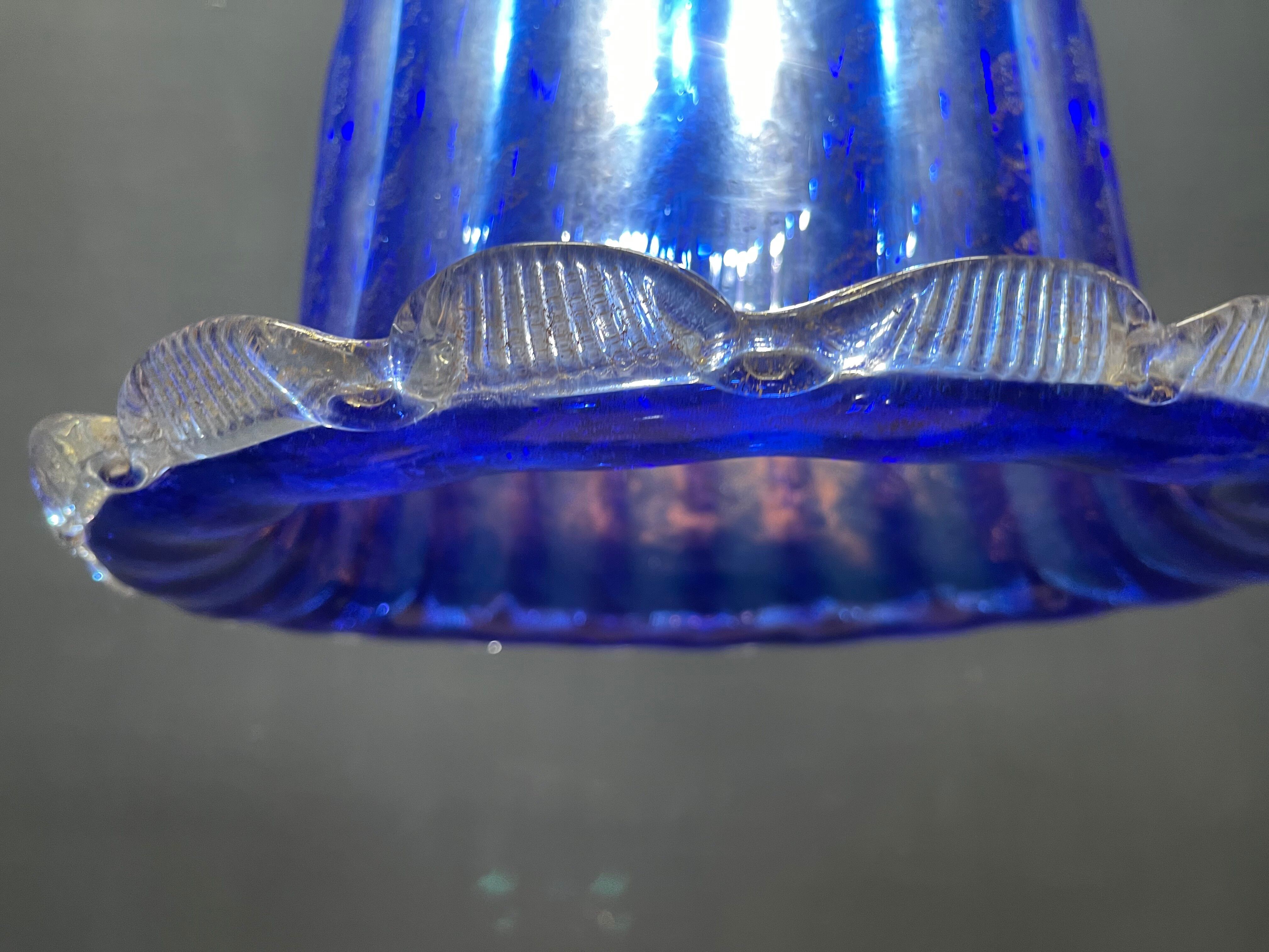 Lustre en verre de Murano bleu cobalt vintage, Italie, années 1980.