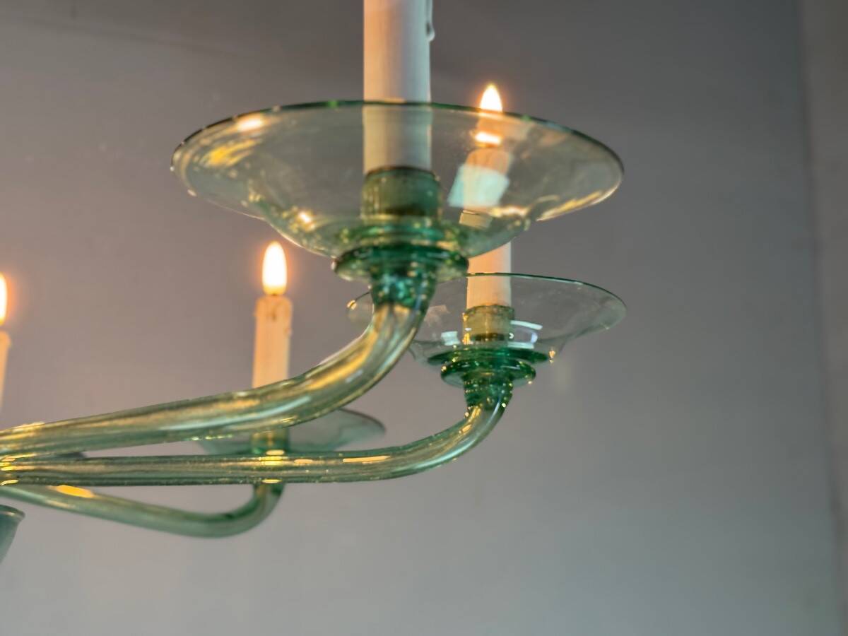 Green Murano glass Venetian chandelier, Venini, circa 1920