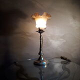 Lampe calice, pied laiton et tulipe verre, 1930