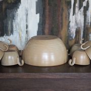 Service stoneware Village France salad bowl and its 8 cups, sangria service or