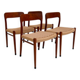 Ensemble de 4 chaises Model 75 par Niels Møller, années 1960, rénovées.
