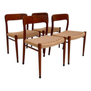Refurbished set of 4 Model 75 chairs by Niels Møller, 1960s
