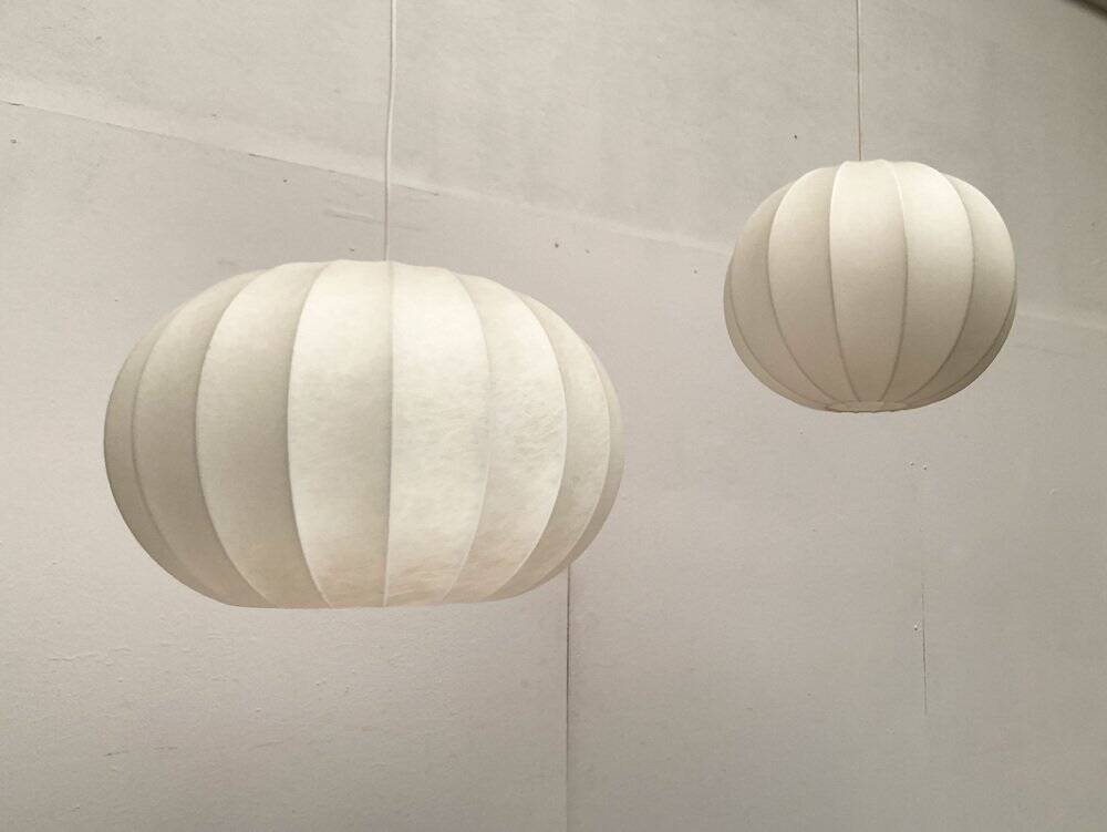 German mid-century cocoon pendant lamps by Friedel Wauer for Goldkant Leuchten, 1960s, set of 2.