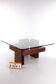 French Brutalist Design coffee table of teak with glass top, 1970