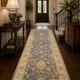 Grey Blue Runner Carpet Handwoven, Wool Handwoven Floral Carpet Rug