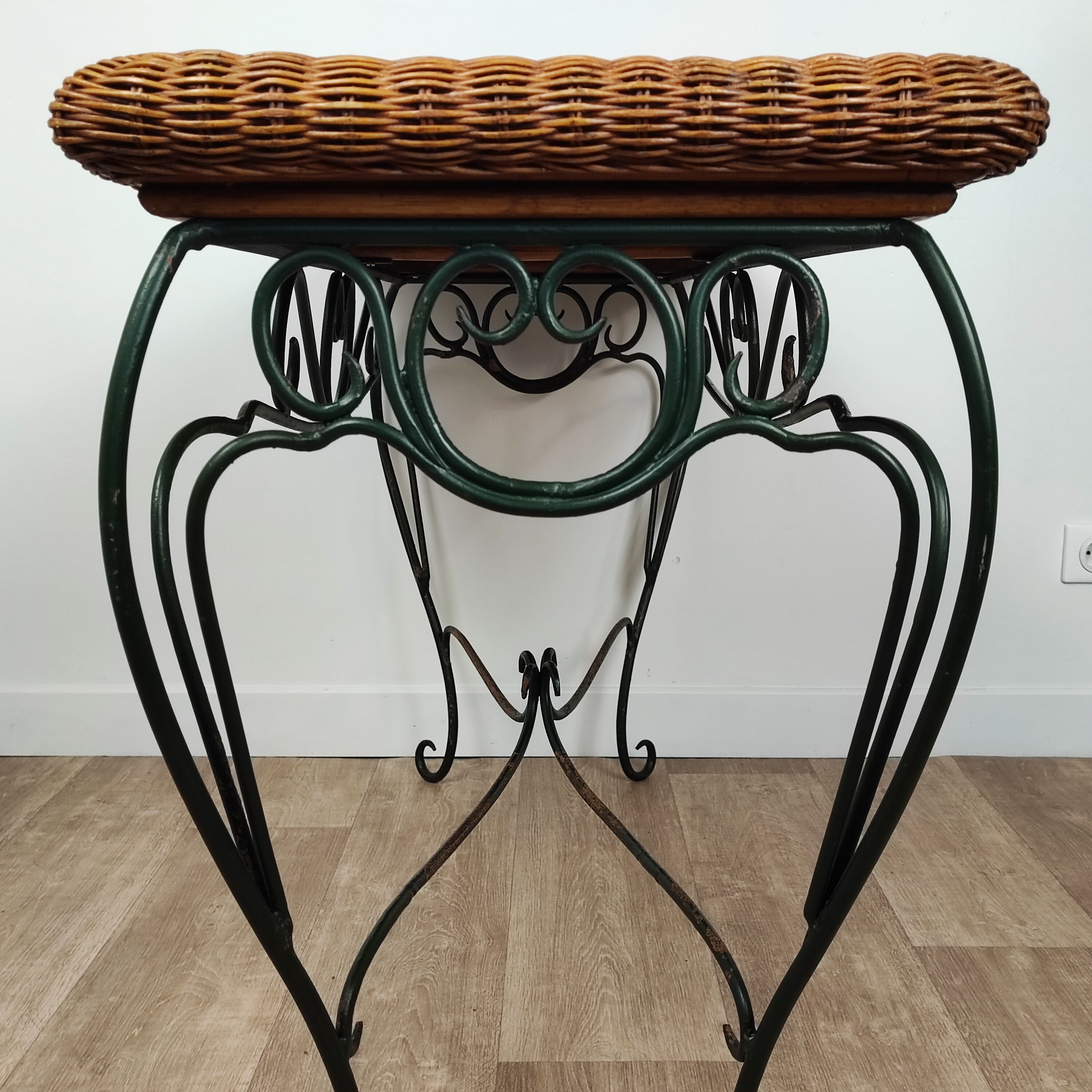 Console rotin et fer forgé