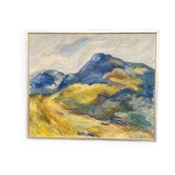 Large Original Swedish Oil on Canvas – “Landscape IV” by Stig Delang – Signed – Vintage & Framed