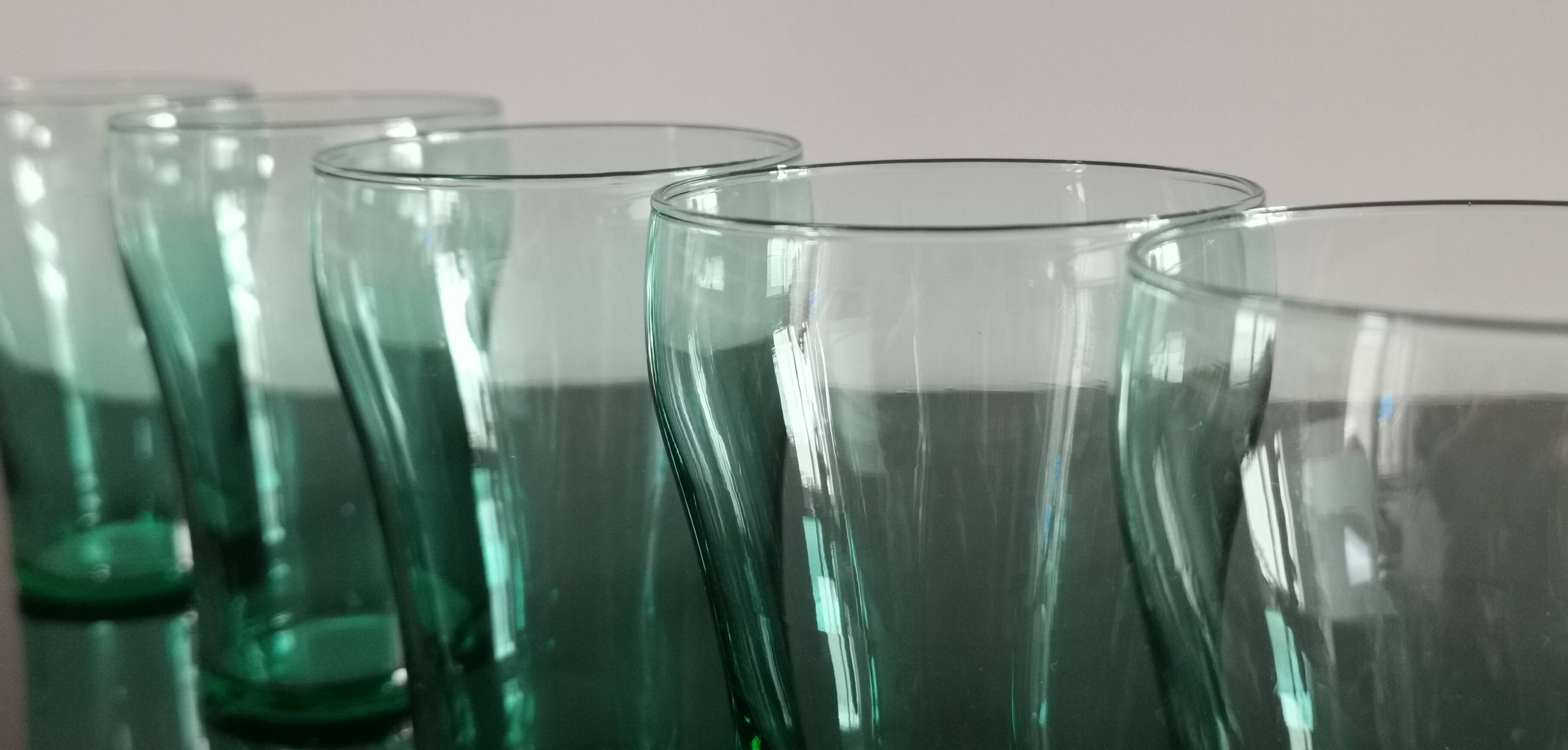 5 old vintage emerald green glasses