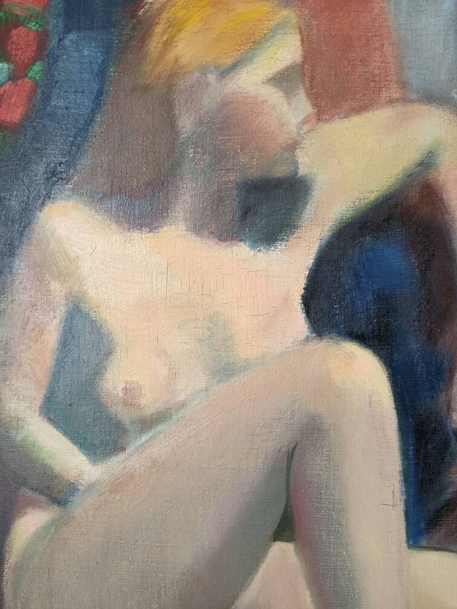 Huile sur toile portrait tableau contemporain tons pastel