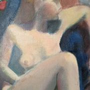Huile sur toile portrait tableau contemporain tons pastel