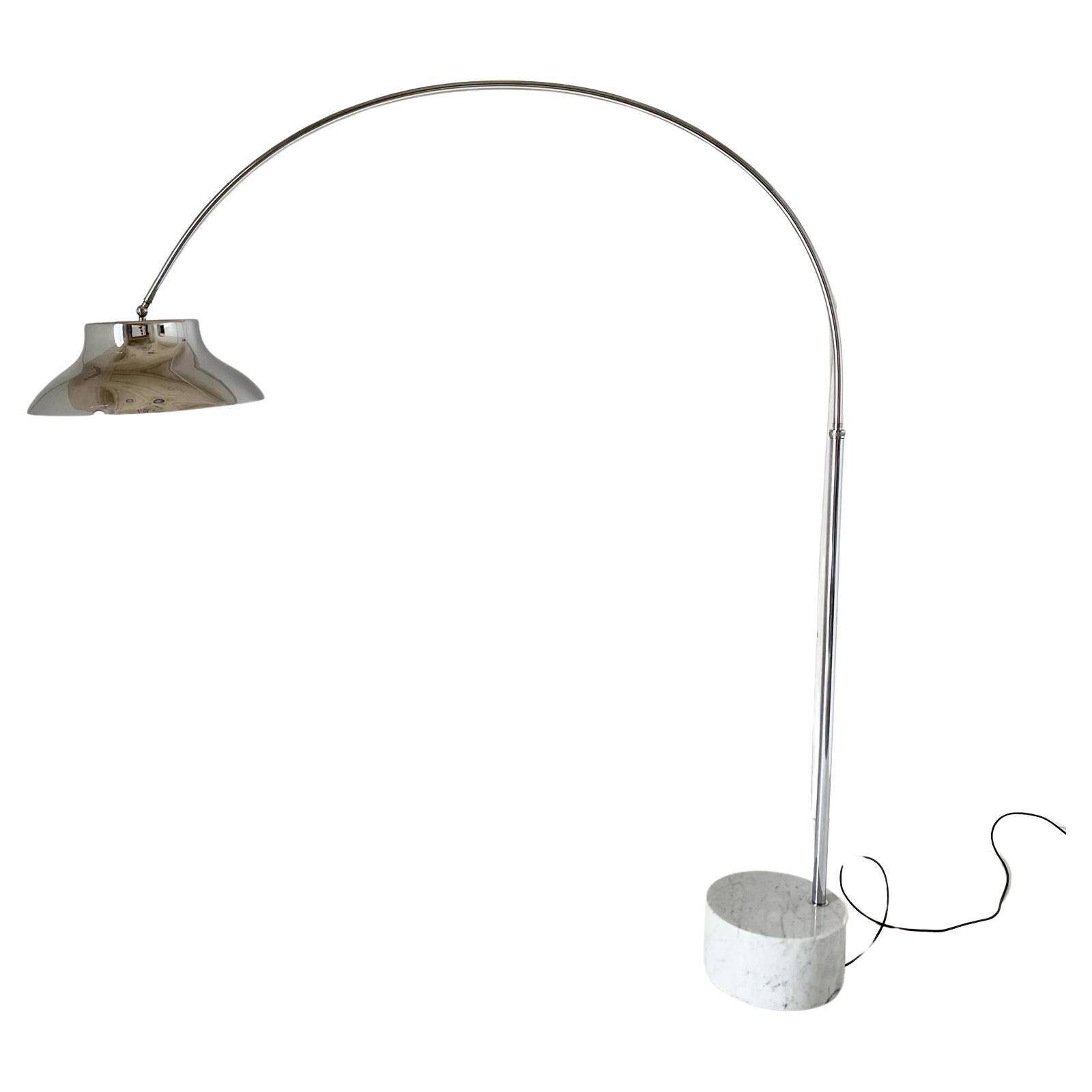 Flexible chromed arc floor lamp with Carrara marble base, Italy 1960s