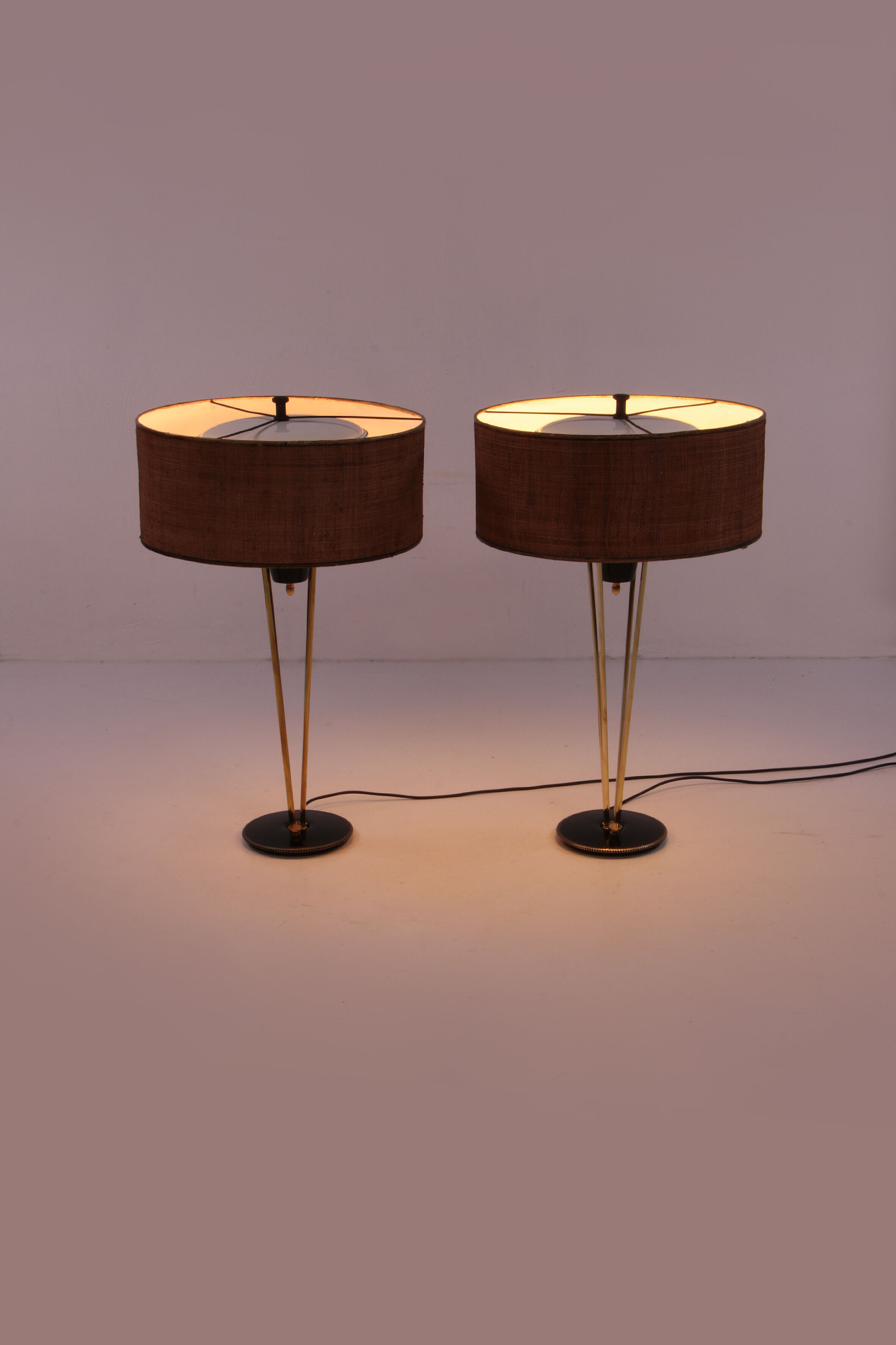 Stiffel Table lamps set Rare with original shade, 1950 USA.