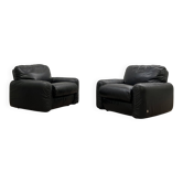 Pair 1970s Busnelli Piumotto black leather lounge armchairs Italian