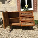 Sideboard wood and vintage rattan