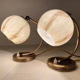 Pair of vintage lamp art deco bauhaus, 30s, marbled glass brass