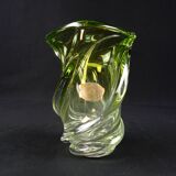 Val Saint Lambert crystal vase with a two-tone twisted shape, "Wave" model