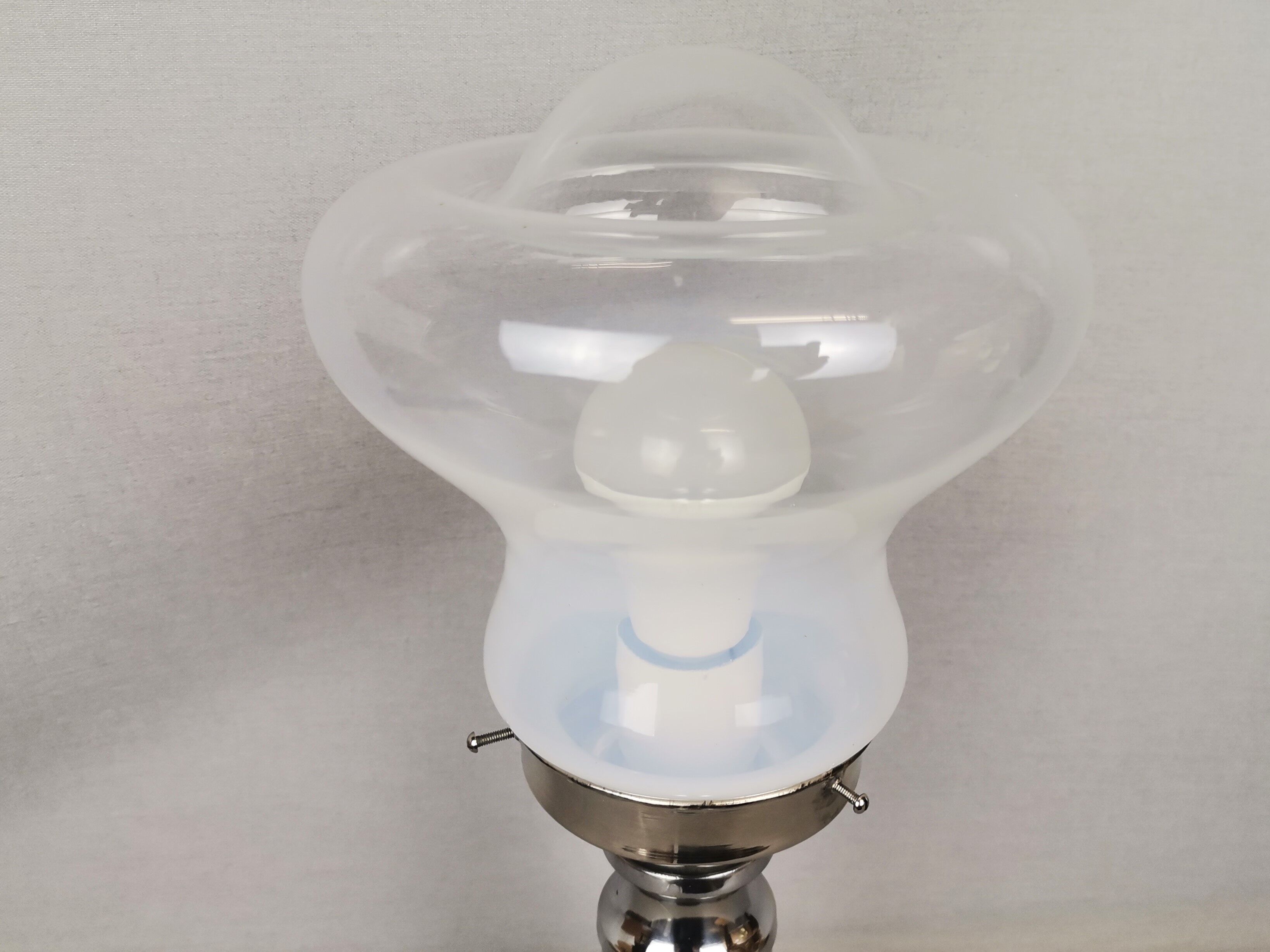 Portuguese mid century modern clear glass chromed buffet table lamp 1970s