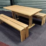 Set benches and table Charlotte Perriand model "Les Arcs"
