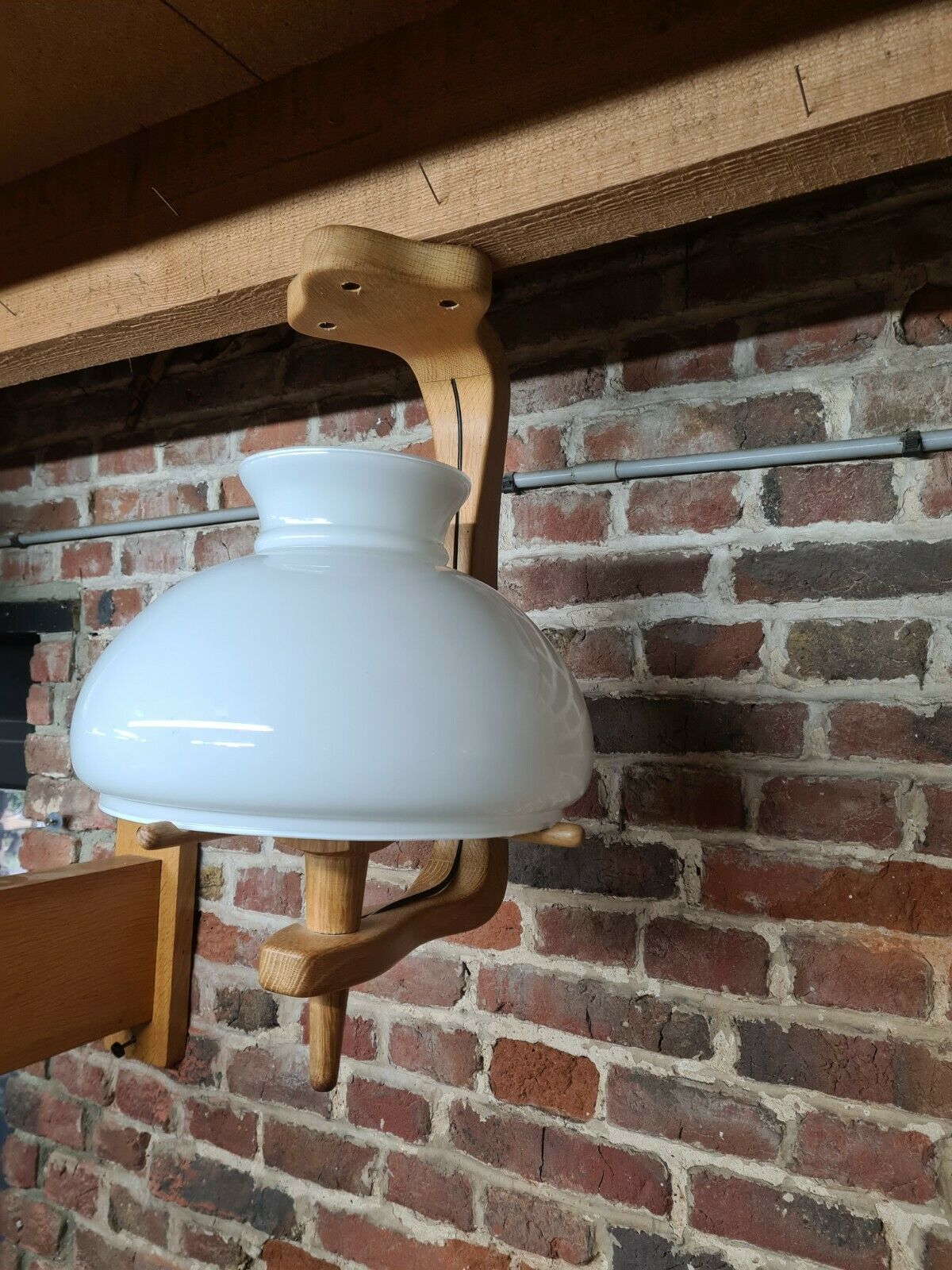 Vintage pendant lamp with opaline "your home" by Guillerme & Chambron