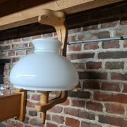 Vintage pendant lamp with opaline "your home" by Guillerme & Chambron