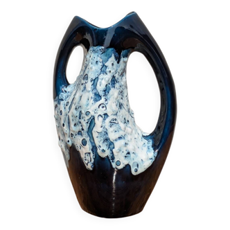 Vase Vallauris vintage années 50/60 –fat lava, Écume de mer, double anse
