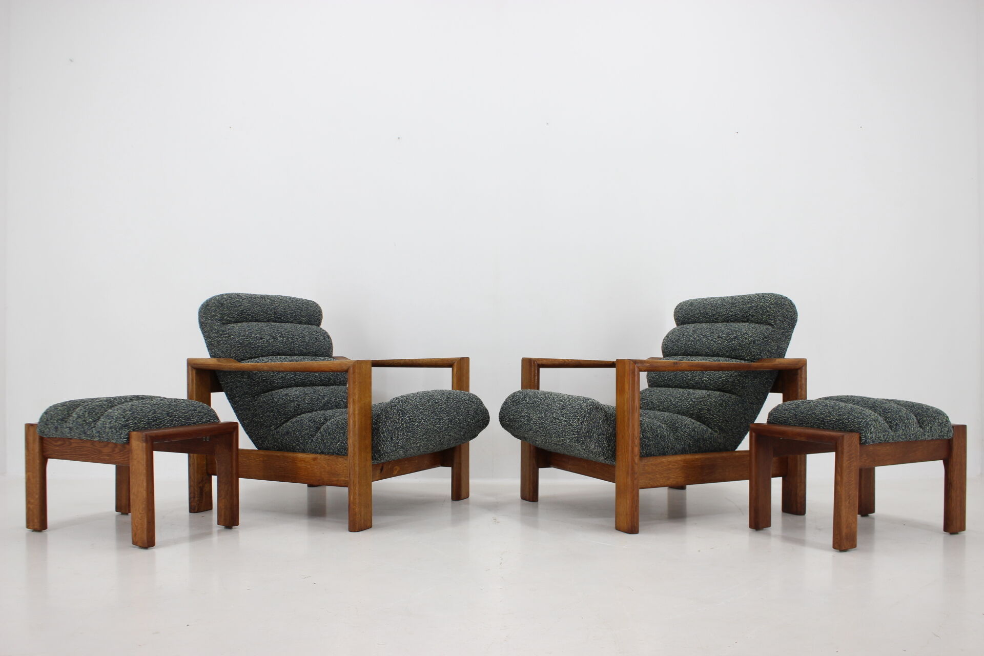 1960s pair of armchairs with stools in oak, Finland