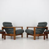 1960s pair of armchairs with stools in oak, Finland